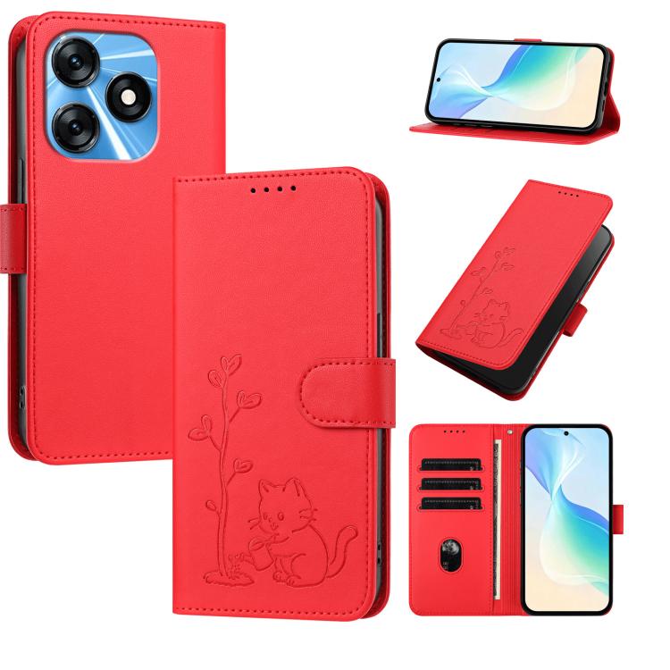 YX0014 Cat Watering Tree Buckle Vegan Leather Phone Case with Lanyard, For Tecno Camon 20 Premier, For Tecno Camon 20, For Tecno Spark 10C, For Tecno Spark 10, For Tecno Spark Go 2023, For Tecno Spark 10 Pro