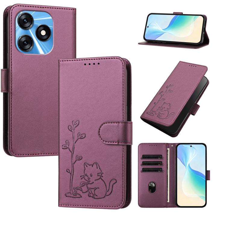 YX0014 Cat Watering Tree Buckle Vegan Leather Phone Case with Lanyard, For Tecno Camon 20 Premier, For Tecno Camon 20, For Tecno Spark 10C, For Tecno Spark 10, For Tecno Spark Go 2023, For Tecno Spark 10 Pro
