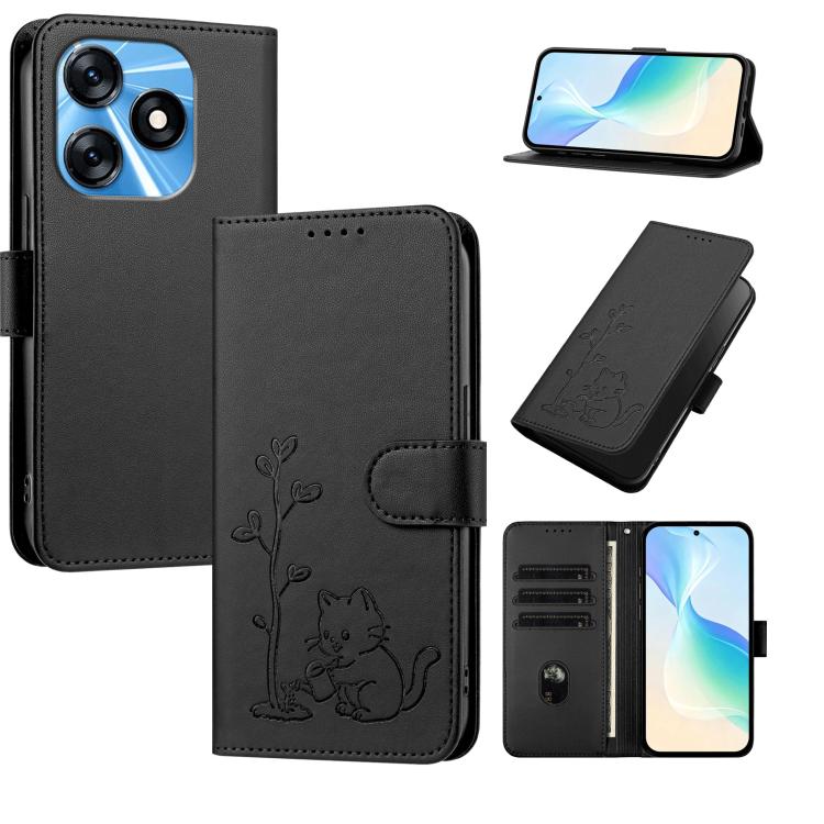 YX0014 Cat Watering Tree Buckle Vegan Leather Phone Case with Lanyard, For Tecno Camon 20 Premier, For Tecno Camon 20, For Tecno Spark 10C, For Tecno Spark 10, For Tecno Spark Go 2023, For Tecno Spark 10 Pro