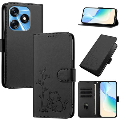 YX0014 Cat Watering Tree Buckle Vegan Leather Phone Case with Lanyard, For Tecno Camon 20 Premier, For Tecno Camon 20, For Tecno Spark 10C, For Tecno Spark 10, For Tecno Spark Go 2023, For Tecno Spark 10 Pro
