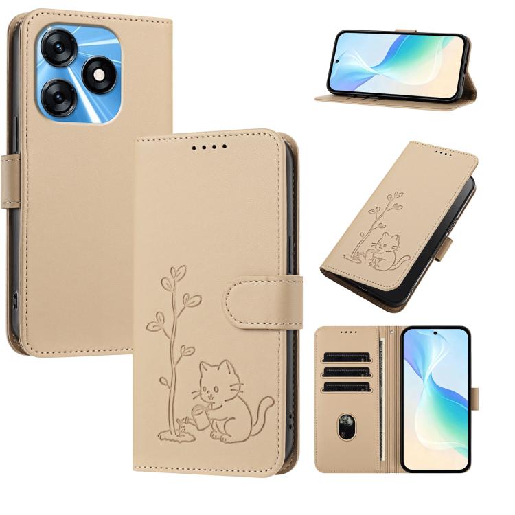 YX0014 Cat Watering Tree Buckle Vegan Leather Phone Case with Lanyard, For Tecno Camon 20 Premier, For Tecno Camon 20, For Tecno Spark 10C, For Tecno Spark 10, For Tecno Spark Go 2023, For Tecno Spark 10 Pro