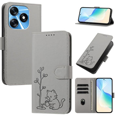YX0014 Cat Watering Tree Buckle Vegan Leather Phone Case with Lanyard, For Tecno Camon 20 Premier, For Tecno Camon 20, For Tecno Spark 10C, For Tecno Spark 10, For Tecno Spark Go 2023, For Tecno Spark 10 Pro