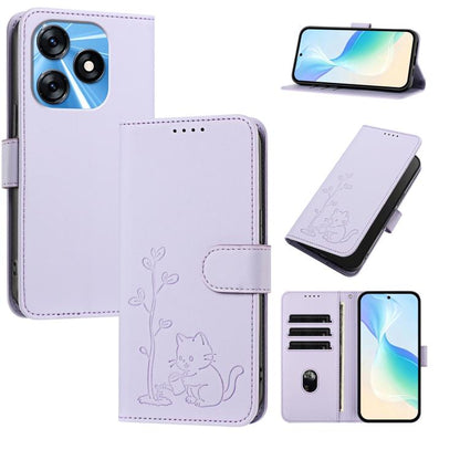 YX0014 Cat Watering Tree Buckle Vegan Leather Phone Case with Lanyard, For Tecno Camon 20 Premier, For Tecno Camon 20, For Tecno Spark 10C, For Tecno Spark 10, For Tecno Spark Go 2023, For Tecno Spark 10 Pro