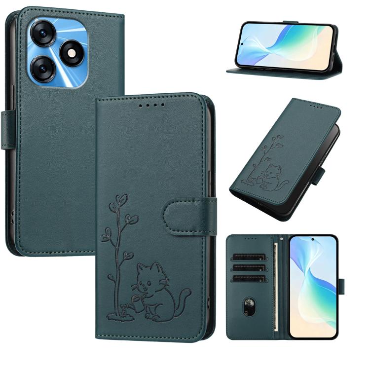YX0014 Cat Watering Tree Buckle Vegan Leather Phone Case with Lanyard, For Tecno Camon 20 Premier, For Tecno Camon 20, For Tecno Spark 10C, For Tecno Spark 10, For Tecno Spark Go 2023, For Tecno Spark 10 Pro