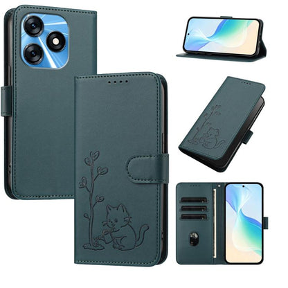 YX0014 Cat Watering Tree Buckle Vegan Leather Phone Case with Lanyard, For Tecno Camon 20 Premier, For Tecno Camon 20, For Tecno Spark 10C, For Tecno Spark 10, For Tecno Spark Go 2023, For Tecno Spark 10 Pro