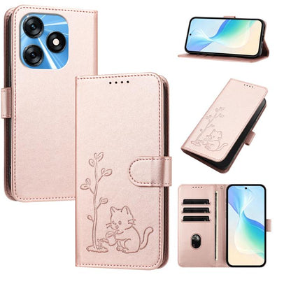YX0014 Cat Watering Tree Buckle Vegan Leather Phone Case with Lanyard, For Tecno Camon 20 Premier, For Tecno Camon 20, For Tecno Spark 10C, For Tecno Spark 10, For Tecno Spark Go 2023, For Tecno Spark 10 Pro