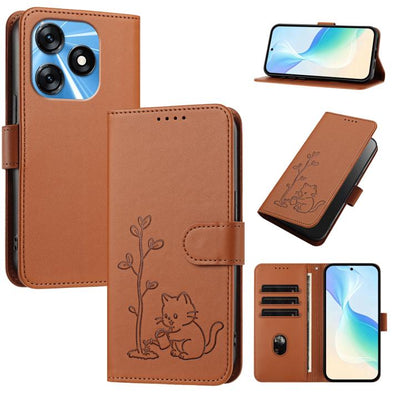 YX0014 Cat Watering Tree Buckle Vegan Leather Phone Case with Lanyard, For Tecno Camon 20 Premier, For Tecno Camon 20, For Tecno Spark 10C, For Tecno Spark 10, For Tecno Spark Go 2023, For Tecno Spark 10 Pro