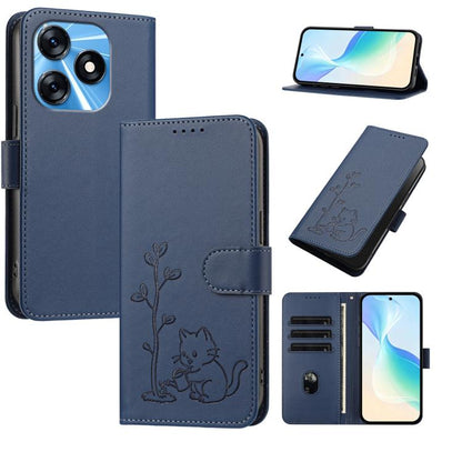 YX0014 Cat Watering Tree Buckle Vegan Leather Phone Case with Lanyard, For Tecno Camon 20 Premier, For Tecno Camon 20, For Tecno Spark 10C, For Tecno Spark 10, For Tecno Spark Go 2023, For Tecno Spark 10 Pro