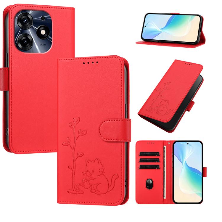 YX0014 Cat Watering Tree Buckle Vegan Leather Phone Case with Lanyard, For Tecno Camon 20 Premier, For Tecno Camon 20, For Tecno Spark 10C, For Tecno Spark 10, For Tecno Spark Go 2023, For Tecno Spark 10 Pro