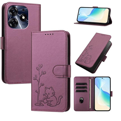 YX0014 Cat Watering Tree Buckle Vegan Leather Phone Case with Lanyard, For Tecno Camon 20 Premier, For Tecno Camon 20, For Tecno Spark 10C, For Tecno Spark 10, For Tecno Spark Go 2023, For Tecno Spark 10 Pro
