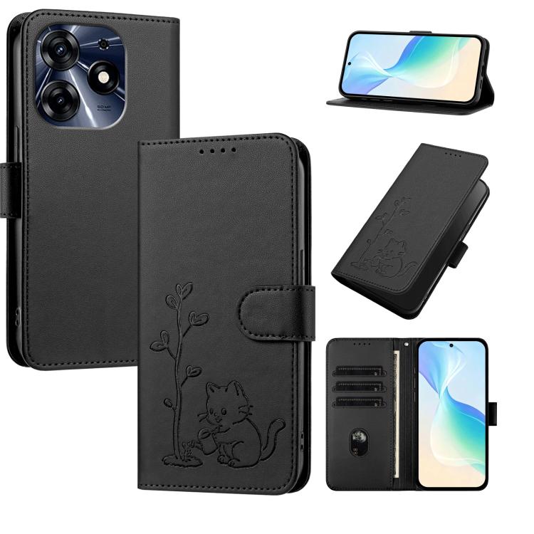 YX0014 Cat Watering Tree Buckle Vegan Leather Phone Case with Lanyard, For Tecno Camon 20 Premier, For Tecno Camon 20, For Tecno Spark 10C, For Tecno Spark 10, For Tecno Spark Go 2023, For Tecno Spark 10 Pro