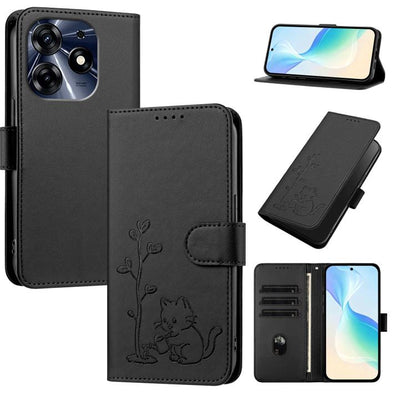 YX0014 Cat Watering Tree Buckle Vegan Leather Phone Case with Lanyard, For Tecno Camon 20 Premier, For Tecno Camon 20, For Tecno Spark 10C, For Tecno Spark 10, For Tecno Spark Go 2023, For Tecno Spark 10 Pro