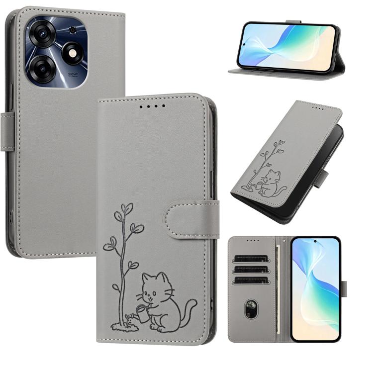 YX0014 Cat Watering Tree Buckle Vegan Leather Phone Case with Lanyard, For Tecno Camon 20 Premier, For Tecno Camon 20, For Tecno Spark 10C, For Tecno Spark 10, For Tecno Spark Go 2023, For Tecno Spark 10 Pro