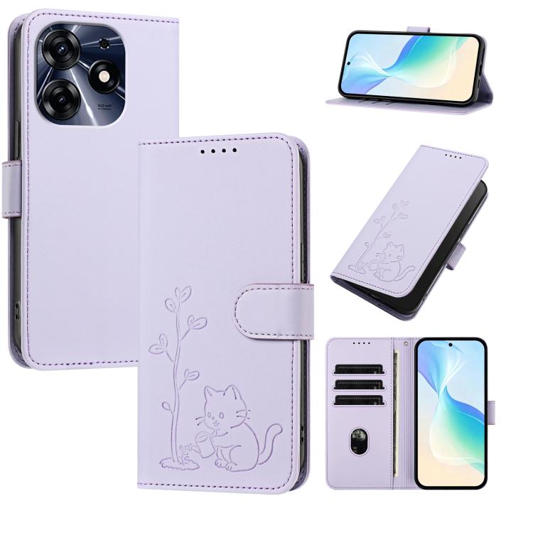 YX0014 Cat Watering Tree Buckle Vegan Leather Phone Case with Lanyard, For Tecno Camon 20 Premier, For Tecno Camon 20, For Tecno Spark 10C, For Tecno Spark 10, For Tecno Spark Go 2023, For Tecno Spark 10 Pro