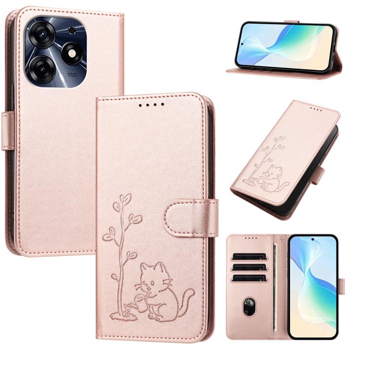 YX0014 Cat Watering Tree Buckle Vegan Leather Phone Case with Lanyard, For Tecno Camon 20 Premier, For Tecno Camon 20, For Tecno Spark 10C, For Tecno Spark 10, For Tecno Spark Go 2023, For Tecno Spark 10 Pro