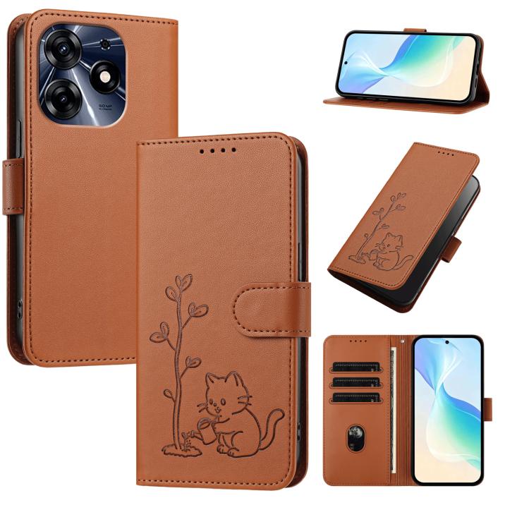 YX0014 Cat Watering Tree Buckle Vegan Leather Phone Case with Lanyard, For Tecno Camon 20 Premier, For Tecno Camon 20, For Tecno Spark 10C, For Tecno Spark 10, For Tecno Spark Go 2023, For Tecno Spark 10 Pro