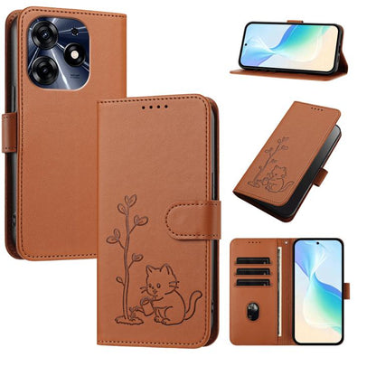 YX0014 Cat Watering Tree Buckle Vegan Leather Phone Case with Lanyard, For Tecno Camon 20 Premier, For Tecno Camon 20, For Tecno Spark 10C, For Tecno Spark 10, For Tecno Spark Go 2023, For Tecno Spark 10 Pro