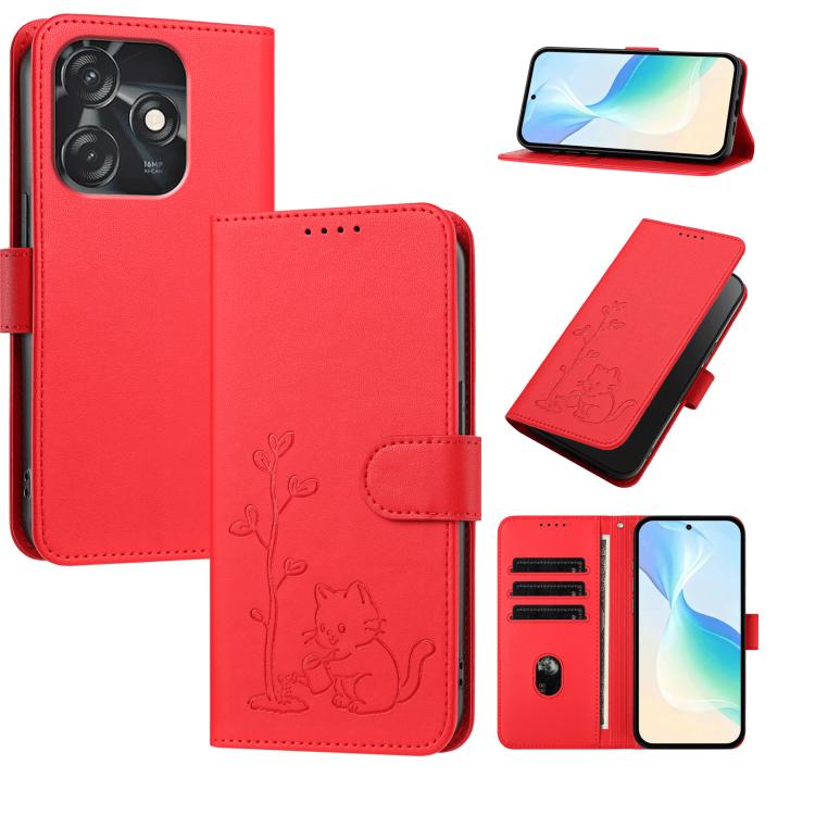 YX0014 Cat Watering Tree Buckle Vegan Leather Phone Case with Lanyard, For Tecno Camon 20 Premier, For Tecno Camon 20, For Tecno Spark 10C, For Tecno Spark 10, For Tecno Spark Go 2023, For Tecno Spark 10 Pro