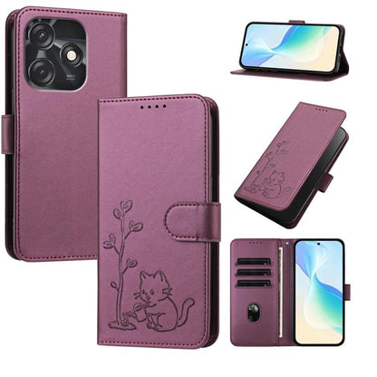 YX0014 Cat Watering Tree Buckle Vegan Leather Phone Case with Lanyard, For Tecno Camon 20 Premier, For Tecno Camon 20, For Tecno Spark 10C, For Tecno Spark 10, For Tecno Spark Go 2023, For Tecno Spark 10 Pro
