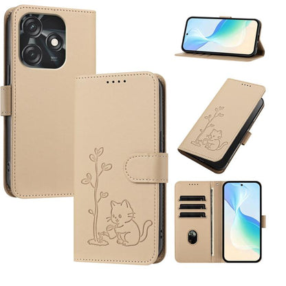 YX0014 Cat Watering Tree Buckle Vegan Leather Phone Case with Lanyard, For Tecno Camon 20 Premier, For Tecno Camon 20, For Tecno Spark 10C, For Tecno Spark 10, For Tecno Spark Go 2023, For Tecno Spark 10 Pro