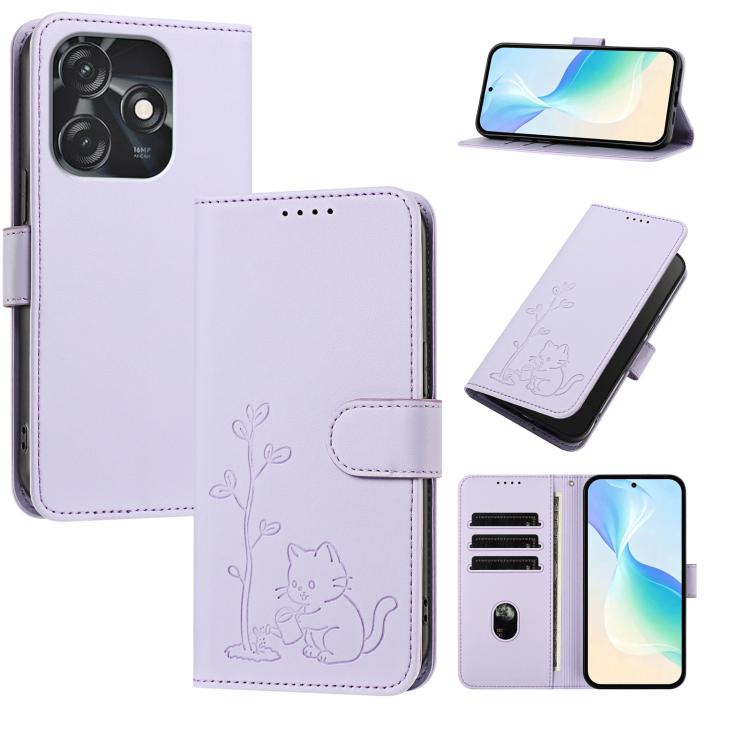 YX0014 Cat Watering Tree Buckle Vegan Leather Phone Case with Lanyard, For Tecno Camon 20 Premier, For Tecno Camon 20, For Tecno Spark 10C, For Tecno Spark 10, For Tecno Spark Go 2023, For Tecno Spark 10 Pro
