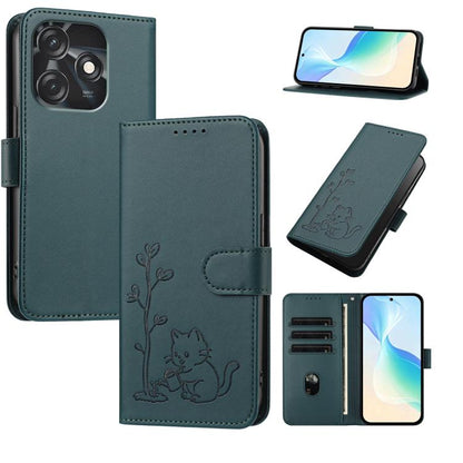 YX0014 Cat Watering Tree Buckle Vegan Leather Phone Case with Lanyard, For Tecno Camon 20 Premier, For Tecno Camon 20, For Tecno Spark 10C, For Tecno Spark 10, For Tecno Spark Go 2023, For Tecno Spark 10 Pro