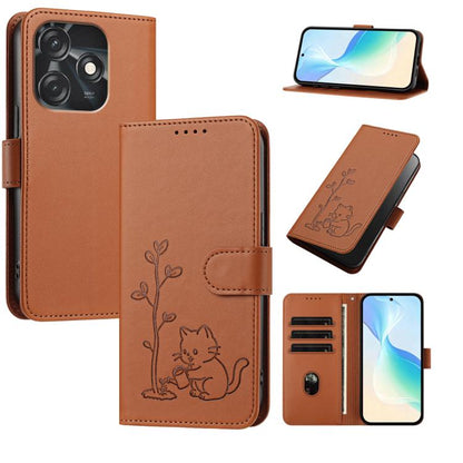 YX0014 Cat Watering Tree Buckle Vegan Leather Phone Case with Lanyard, For Tecno Camon 20 Premier, For Tecno Camon 20, For Tecno Spark 10C, For Tecno Spark 10, For Tecno Spark Go 2023, For Tecno Spark 10 Pro