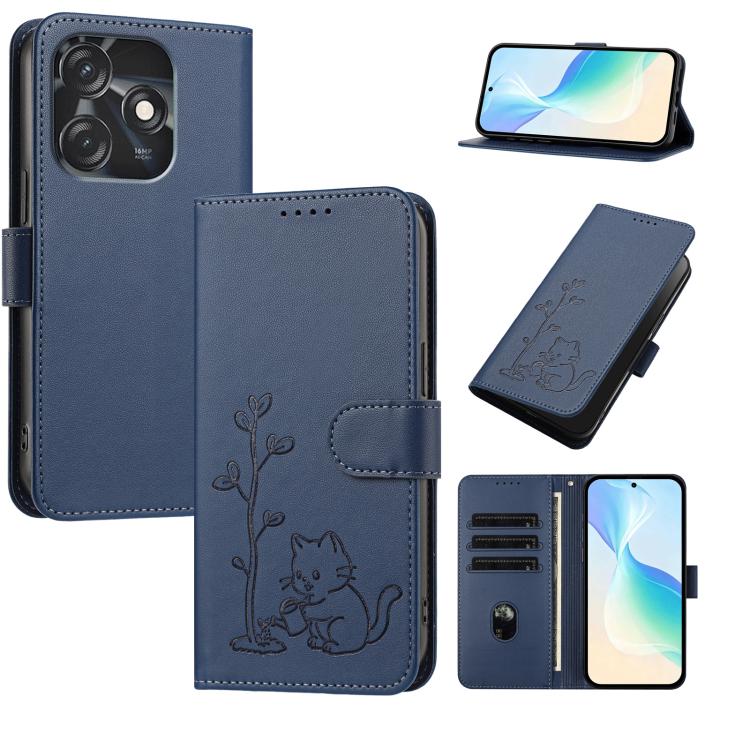 YX0014 Cat Watering Tree Buckle Vegan Leather Phone Case with Lanyard, For Tecno Camon 20 Premier, For Tecno Camon 20, For Tecno Spark 10C, For Tecno Spark 10, For Tecno Spark Go 2023, For Tecno Spark 10 Pro