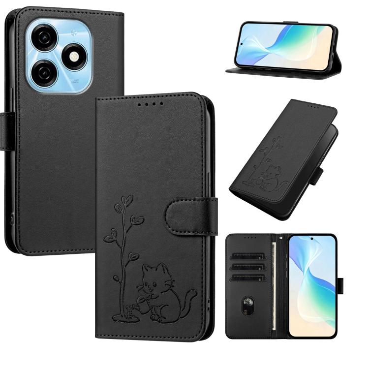 YX0014 Cat Watering Tree Buckle Vegan Leather Phone Case with Lanyard, For Tecno Spark Go 2025, For Tecno Pova 6 Neo 5G, For Tecno Spark 30C, For Tecno Pova 6 Neo, For Tecno Camon 30 Pro, For Tecno Pova 6 Pro, For Tecno Spark 20 Pro, For Tecno Spark 20...