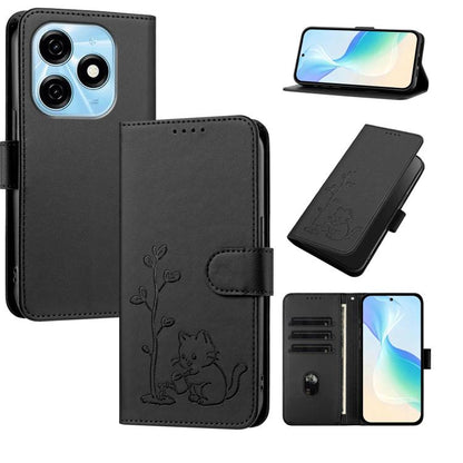 YX0014 Cat Watering Tree Buckle Vegan Leather Phone Case with Lanyard, For Tecno Spark Go 2025, For Tecno Pova 6 Neo 5G, For Tecno Spark 30C, For Tecno Pova 6 Neo, For Tecno Camon 30 Pro, For Tecno Pova 6 Pro, For Tecno Spark 20 Pro, For Tecno Spark 20...