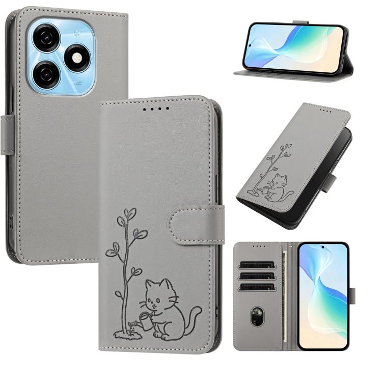 YX0014 Cat Watering Tree Buckle Vegan Leather Phone Case with Lanyard, For Tecno Spark Go 2025, For Tecno Pova 6 Neo 5G, For Tecno Spark 30C, For Tecno Pova 6 Neo, For Tecno Camon 30 Pro, For Tecno Pova 6 Pro, For Tecno Spark 20 Pro, For Tecno Spark 20...