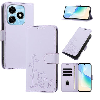 YX0014 Cat Watering Tree Buckle Vegan Leather Phone Case with Lanyard, For Tecno Spark Go 2025, For Tecno Pova 6 Neo 5G, For Tecno Spark 30C, For Tecno Pova 6 Neo, For Tecno Camon 30 Pro, For Tecno Pova 6 Pro, For Tecno Spark 20 Pro, For Tecno Spark 20...