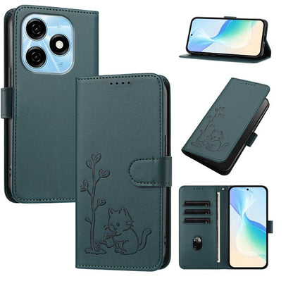 YX0014 Cat Watering Tree Buckle Vegan Leather Phone Case with Lanyard, For Tecno Spark Go 2025, For Tecno Pova 6 Neo 5G, For Tecno Spark 30C, For Tecno Pova 6 Neo, For Tecno Camon 30 Pro, For Tecno Pova 6 Pro, For Tecno Spark 20 Pro, For Tecno Spark 20...