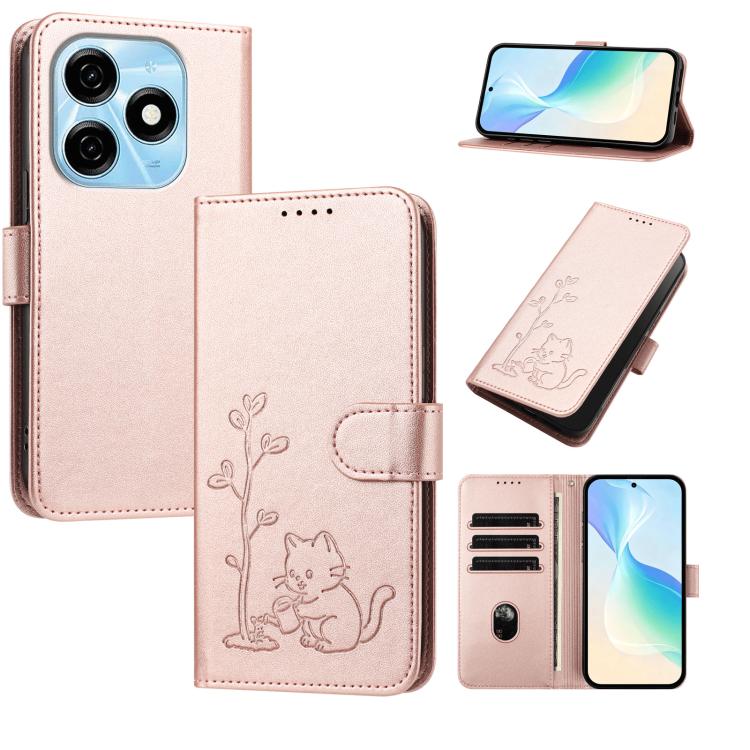 YX0014 Cat Watering Tree Buckle Vegan Leather Phone Case with Lanyard, For Tecno Spark Go 2025, For Tecno Pova 6 Neo 5G, For Tecno Spark 30C, For Tecno Pova 6 Neo, For Tecno Camon 30 Pro, For Tecno Pova 6 Pro, For Tecno Spark 20 Pro, For Tecno Spark 20...