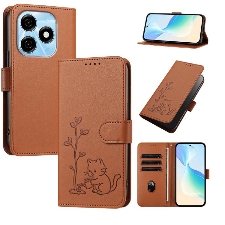 YX0014 Cat Watering Tree Buckle Vegan Leather Phone Case with Lanyard, For Tecno Spark Go 2025, For Tecno Pova 6 Neo 5G, For Tecno Spark 30C, For Tecno Pova 6 Neo, For Tecno Camon 30 Pro, For Tecno Pova 6 Pro, For Tecno Spark 20 Pro, For Tecno Spark 20...