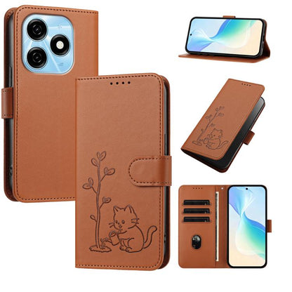 YX0014 Cat Watering Tree Buckle Vegan Leather Phone Case with Lanyard, For Tecno Spark Go 2025, For Tecno Pova 6 Neo 5G, For Tecno Spark 30C, For Tecno Pova 6 Neo, For Tecno Camon 30 Pro, For Tecno Pova 6 Pro, For Tecno Spark 20 Pro, For Tecno Spark 20...