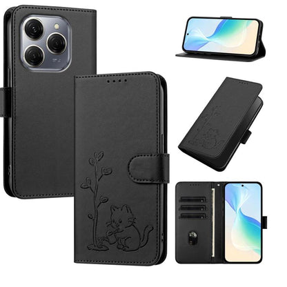 YX0014 Cat Watering Tree Buckle Vegan Leather Phone Case with Lanyard, For Tecno Spark Go 2025, For Tecno Pova 6 Neo 5G, For Tecno Spark 30C, For Tecno Pova 6 Neo, For Tecno Camon 30 Pro, For Tecno Pova 6 Pro, For Tecno Spark 20 Pro, For Tecno Spark 20...