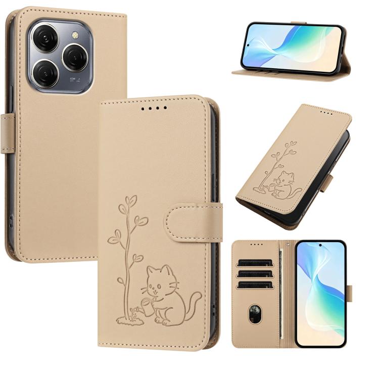 YX0014 Cat Watering Tree Buckle Vegan Leather Phone Case with Lanyard, For Tecno Spark Go 2025, For Tecno Pova 6 Neo 5G, For Tecno Spark 30C, For Tecno Pova 6 Neo, For Tecno Camon 30 Pro, For Tecno Pova 6 Pro, For Tecno Spark 20 Pro, For Tecno Spark 20...
