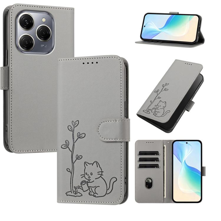 YX0014 Cat Watering Tree Buckle Vegan Leather Phone Case with Lanyard, For Tecno Spark Go 2025, For Tecno Pova 6 Neo 5G, For Tecno Spark 30C, For Tecno Pova 6 Neo, For Tecno Camon 30 Pro, For Tecno Pova 6 Pro, For Tecno Spark 20 Pro, For Tecno Spark 20...