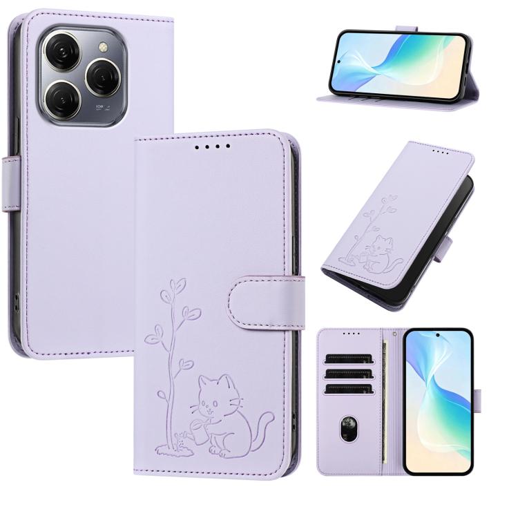 YX0014 Cat Watering Tree Buckle Vegan Leather Phone Case with Lanyard, For Tecno Spark Go 2025, For Tecno Pova 6 Neo 5G, For Tecno Spark 30C, For Tecno Pova 6 Neo, For Tecno Camon 30 Pro, For Tecno Pova 6 Pro, For Tecno Spark 20 Pro, For Tecno Spark 20...
