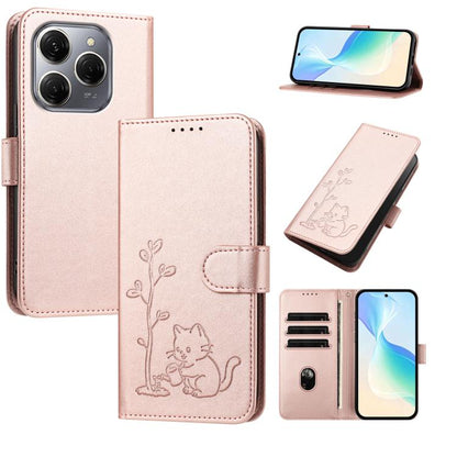 YX0014 Cat Watering Tree Buckle Vegan Leather Phone Case with Lanyard, For Tecno Spark Go 2025, For Tecno Pova 6 Neo 5G, For Tecno Spark 30C, For Tecno Pova 6 Neo, For Tecno Camon 30 Pro, For Tecno Pova 6 Pro, For Tecno Spark 20 Pro, For Tecno Spark 20...