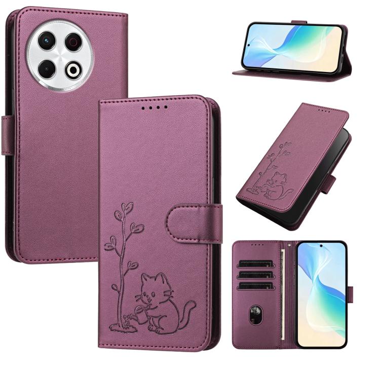 YX0014 Cat Watering Tree Buckle Vegan Leather Phone Case with Lanyard, For Tecno Pova Curve, For Tecno Camon 40 Pro, For Tecno Camon 40 Premier, For Tecno Camon 40, For Tecno Camon 40 Pro 5G, For Tecno Spark 30C 5G, For Tecno Camon 30S                 ...