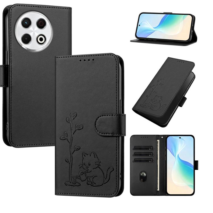 YX0014 Cat Watering Tree Buckle Vegan Leather Phone Case with Lanyard, For Tecno Pova Curve, For Tecno Camon 40 Pro, For Tecno Camon 40 Premier, For Tecno Camon 40, For Tecno Camon 40 Pro 5G, For Tecno Spark 30C 5G, For Tecno Camon 30S                 ...