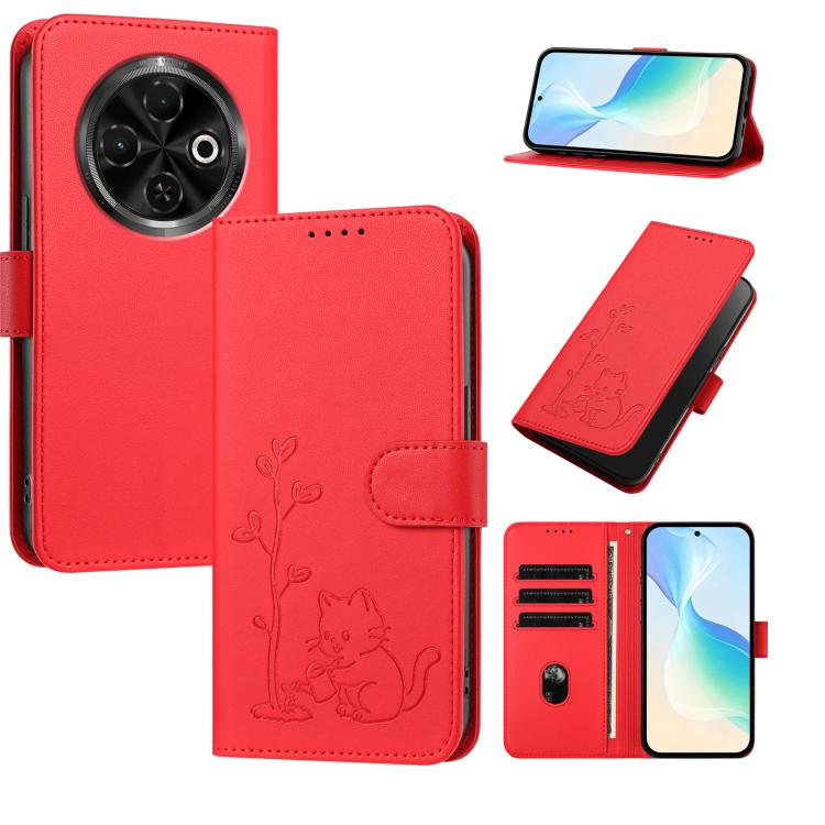 YX0014 Cat Watering Tree Buckle Vegan Leather Phone Case with Lanyard, For Tecno Spark Go 2025, For Tecno Pova 6 Neo 5G, For Tecno Spark 30C, For Tecno Pova 6 Neo, For Tecno Camon 30 Pro, For Tecno Pova 6 Pro, For Tecno Spark 20 Pro, For Tecno Spark 20...