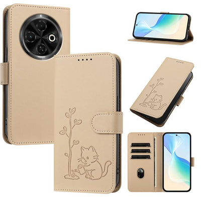 YX0014 Cat Watering Tree Buckle Vegan Leather Phone Case with Lanyard, For Tecno Spark Go 2025, For Tecno Pova 6 Neo 5G, For Tecno Spark 30C, For Tecno Pova 6 Neo, For Tecno Camon 30 Pro, For Tecno Pova 6 Pro, For Tecno Spark 20 Pro, For Tecno Spark 20...