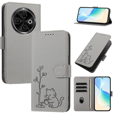 YX0014 Cat Watering Tree Buckle Vegan Leather Phone Case with Lanyard, For Tecno Spark Go 2025, For Tecno Pova 6 Neo 5G, For Tecno Spark 30C, For Tecno Pova 6 Neo, For Tecno Camon 30 Pro, For Tecno Pova 6 Pro, For Tecno Spark 20 Pro, For Tecno Spark 20...