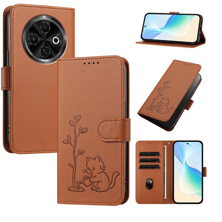YX0014 Cat Watering Tree Buckle Vegan Leather Phone Case with Lanyard, For Tecno Spark Go 2025, For Tecno Pova 6 Neo 5G, For Tecno Spark 30C, For Tecno Pova 6 Neo, For Tecno Camon 30 Pro, For Tecno Pova 6 Pro, For Tecno Spark 20 Pro, For Tecno Spark 20...