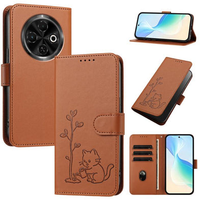 YX0014 Cat Watering Tree Buckle Vegan Leather Phone Case with Lanyard, For Tecno Spark Go 2025, For Tecno Pova 6 Neo 5G, For Tecno Spark 30C, For Tecno Pova 6 Neo, For Tecno Camon 30 Pro, For Tecno Pova 6 Pro, For Tecno Spark 20 Pro, For Tecno Spark 20...