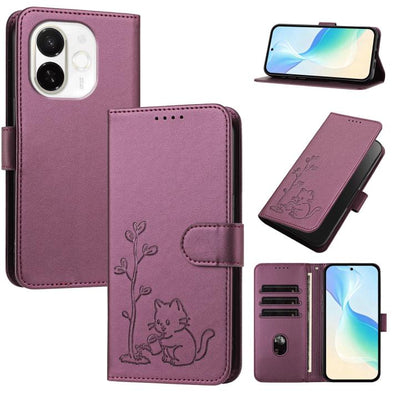 YX0014 Cat Watering Tree Buckle Vegan Leather Phone Case with Lanyard, For Tecno Pova Curve, For Tecno Camon 40 Pro, For Tecno Camon 40 Premier, For Tecno Camon 40, For Tecno Camon 40 Pro 5G, For Tecno Spark 30C 5G, For Tecno Camon 30S                 ...