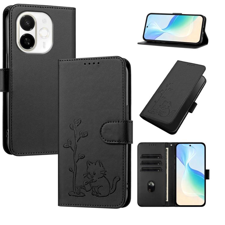 YX0014 Cat Watering Tree Buckle Vegan Leather Phone Case with Lanyard, For Tecno Pova Curve, For Tecno Camon 40 Pro, For Tecno Camon 40 Premier, For Tecno Camon 40, For Tecno Camon 40 Pro 5G, For Tecno Spark 30C 5G, For Tecno Camon 30S                 ...